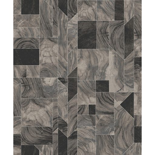 Modern márványminták geometrikus formákba rendezve ólomüveg hatású vonalakkal bézs szürke szürkésbézs fekete és ezüst tapéta