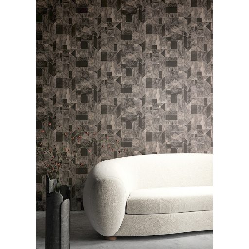 Modern márványminták geometrikus formákba rendezve ólomüveg hatású vonalakkal bézs szürke szürkésbézs fekete és ezüst tapéta