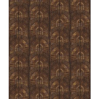   Elképesztő Art Deco stílusú geometrikus minta barna fekete és arany finom fémes csillogás tapéta