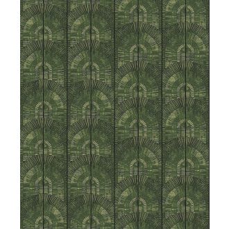   Elképesztő Art Deco stílusú geometrikus minta erdőzöld fekete és arany finom fémes csillogás tapéta