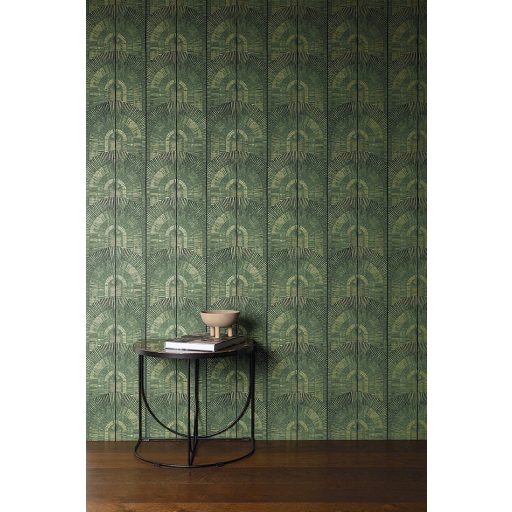 Elképesztő Art Deco stílusú geometrikus minta erdőzöld fekete és arany finom fémes csillogás tapéta