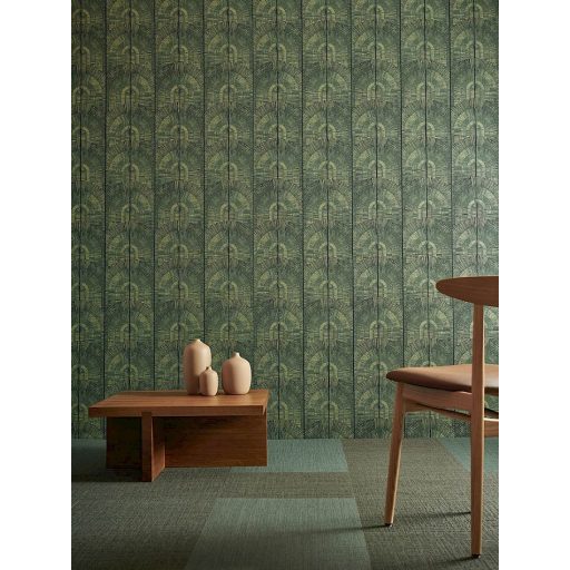 Elképesztő Art Deco stílusú geometrikus minta erdőzöld fekete és arany finom fémes csillogás tapéta