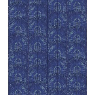   Elképesztő Art Deco stílusú geometrikus minta sarki kék fekete és zöldarany finom fémes csillogás tapéta