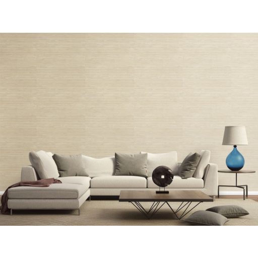 Sűrű egyenetlen vonalritmusú natur minta japán rizsszalma/textil hatással meleg homokbézs krémfehér és krém tónus tapéta