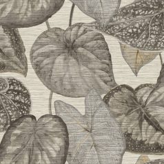   "Túlméretes" trópusi levelek textil háttéren szürkésbézs szürke és barna tónus tapéta
