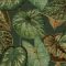 "Túlméretes" trópusi levelek textil háttéren sötétzöld barna zöld türkiz és vörös tónus tapéta