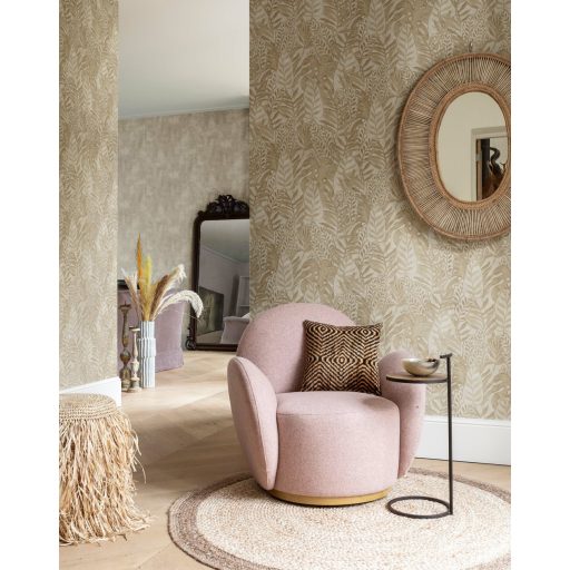 Egzotikus és változatos trópusi levelek - a dzsungel világa - szürkésbézs és barna tónus tapéta