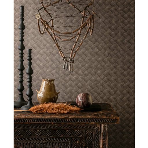 Patchwork bőrmintázat - egymást átfedő szőtt és varrott 3D "bőr"rombuszok barna és sötétbarna tónus tapéta