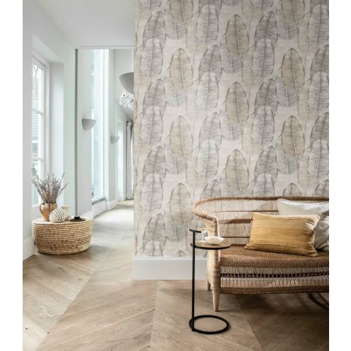 Szemet gyönyörködtető trópusi levelek bézs szürkésbézs szürke és barna tónus tapéta