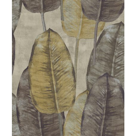 Szemet gyönyörködtető trópusi levelek szürke barna sárga és szürkésbarna tónus tapéta
