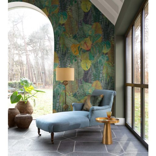 Trópusi ihletésű és hangulatú egzotikus "falfestmény" zöld sárga és szines falpanel