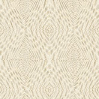   Rombuszokból épülő koncentrikus gyémántminta sugaras szerveződéssel törtfehér homokbézs és arany tónus fémes hatás tapéta