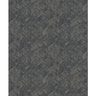   Szabálytalan vonalazással kialakított texturált geometriai design acélkék antracit éa arany tónus fémes fény tapéta