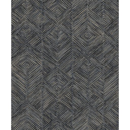 Szabálytalan vonalazással kialakított texturált geometriai design acélkék antracit éa arany tónus fémes fény tapéta