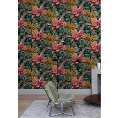   Grandeco Wanderlust WL2002 Botanikus Calathea /zebralevél/ megjelenítés szövetstruktúrán zöld kék mustár korall  tapéta