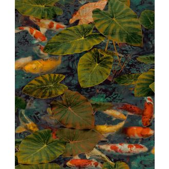   Grandeco Wanderlust WL2402 Natur Koi halak és tavirózsa levelek varázslatos vízi világa intenzív színvilág szines tapéta
