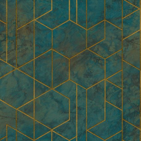 Grandeco Wanderlust WL2501 Grand Onyx Geometrikus természetes márvány nyomat gyöngyház felület zöldeskék barna arany tapéta
