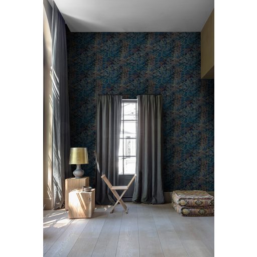 Grandeco Wanderlust WL2503 Grand Onyx Geometrikus természetes márvány nyomat gyöngyház felület kék lila barna arany tapéta