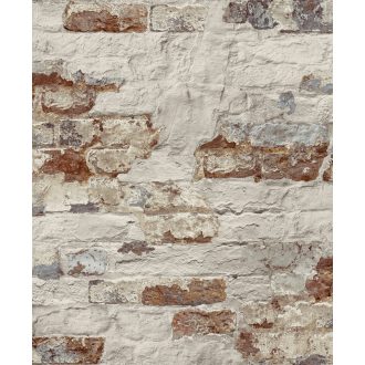   Grandeco Wanderlust WL3302 Patchy Brick Natur/Ipari design kopott habarcsos téglafal szürkésfehér szürke vörösesbarna tapéta