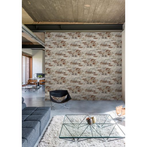 Grandeco Wanderlust WL3302 Patchy Brick Natur/Ipari design kopott habarcsos téglafal szürkésfehér szürke vörösesbarna tapéta
