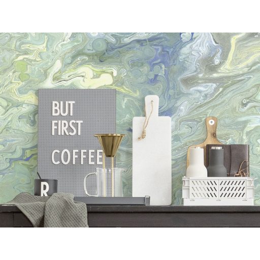 Kövesd a folyás irányát! - Akvarell absztrakt "festmény" mentazöld kék szürke aranysárga és fehér tónusok falpanel/digitális nyomat