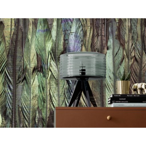 Kreatív faldekoráció - Nagyformátumú szines tollak mintája sötétbarna lila zöld sokszínű tónus falpanel/digitális nyomat