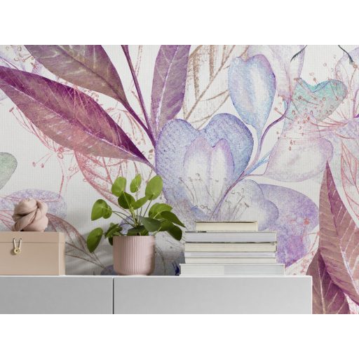 Pillangók gyűjtik az illatos virágok nektárját fehér lila rózsaszín zöld kék és szürke tónusok falpanel/digitális nyomat