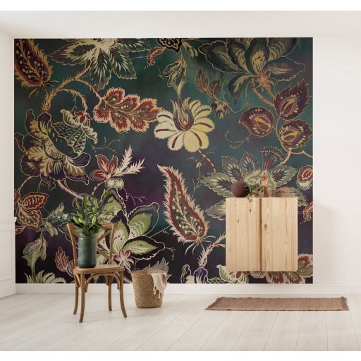 Holdfényszonáta a falon - extravagáns és művészi virágdekor sötétzöld lila sárga vörösesbarna és bézs tónusok falpanel/digitális nyomat