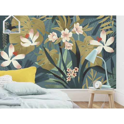 Elvarázsolt dzsungel - a főbb szerepekben a papagáj és a tukán kékeszöld zöld piros sokszínű falpanel/digitális nyomat