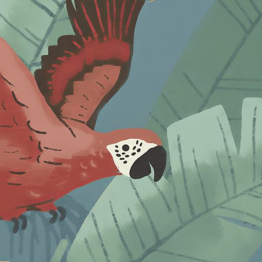 Elvarázsolt dzsungel - a főbb szerepekben a papagáj és a tukán kékeszöld zöld piros sokszínű falpanel/digitális nyomat