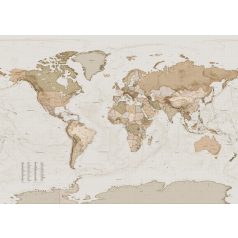  Több évtizedes retro megjelenésű világtérkép bézs barna szürke szürkésbarna tónusok falpanel/digitális nyomat