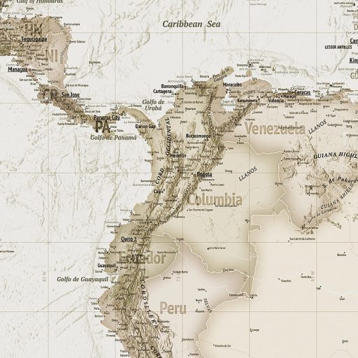 Több évtizedes retro megjelenésű világtérkép bézs barna szürke szürkésbarna tónusok falpanel/digitális nyomat