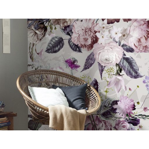 Az üzenet átjött - Pompásan rendezett változatos és színpompás virágdekor szürke rózsaszín lila mályva és zöld falpanel/difitális nyomat