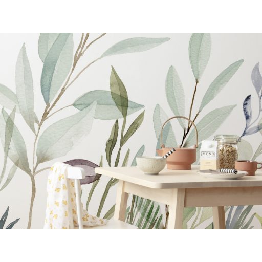 Friss tengeri szellőben ringatózó levelek virágok fehér zöld kék sokszínű tónus falpanel/digitális nyomat