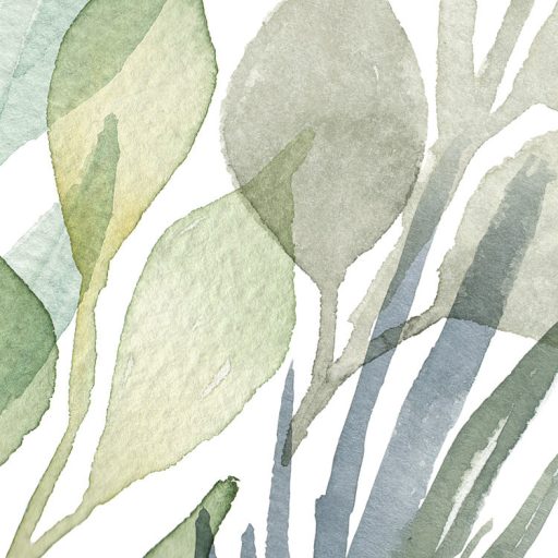 Friss tengeri szellőben ringatózó levelek virágok fehér zöld kék sokszínű tónus falpanel/digitális nyomat